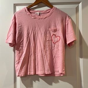 Sundry size 1, about a S, pink tshirt with pocket stitching detail.